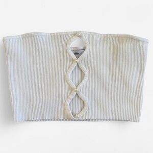 White Tube Top with Pearl and Cut Out Details